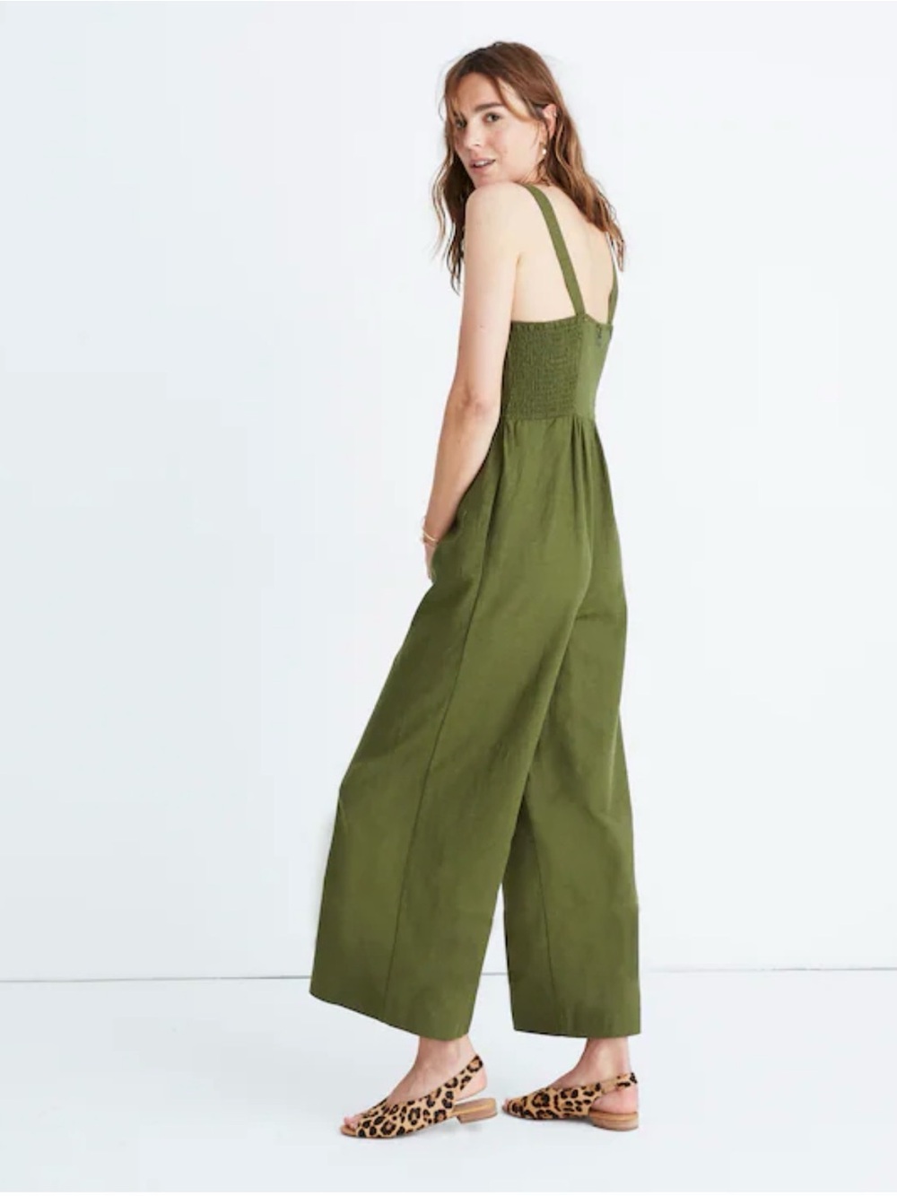 Madewell Linen Cotton Button Jumpsuit Green Wide Leg 12 - Picture 3 of 9